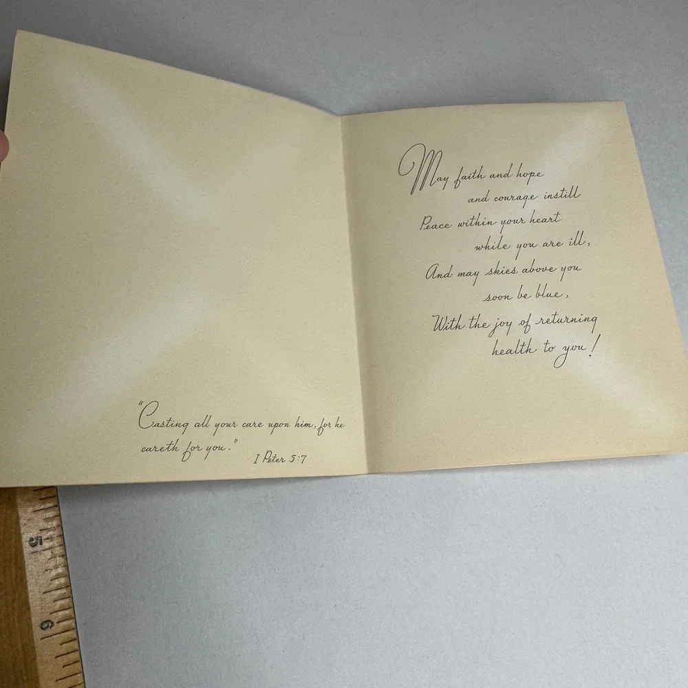 Vintage Harry Doehla Get Well Card Floral Vase Religious Verse I Peter 5:7 310S